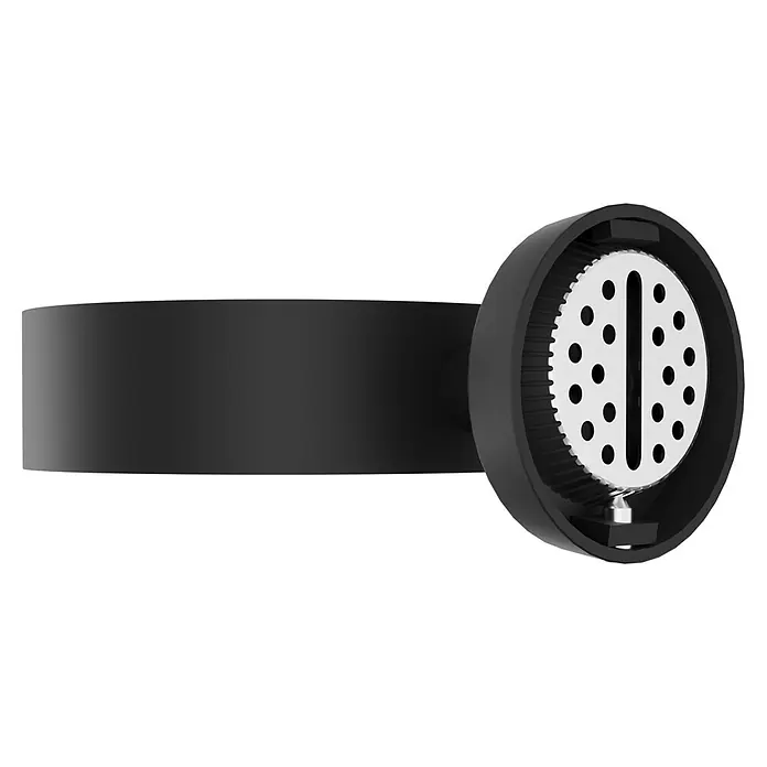 Camargue Paris Black Fönhalter - Schwarz, Matt - Dunkelgrauer zylindrischer Reibekopf mit metallischer Lochscheibe zum Zerkleinern.