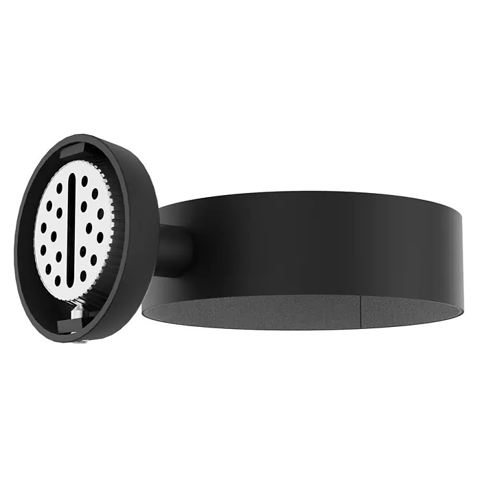 Camargue Paris Black Fönhalter - Schwarz, Matt - Dunkelgraue Wand-Außenleuchte mit zylindrischem Körper und rundem Kopf mit perforierter Innenfläche.