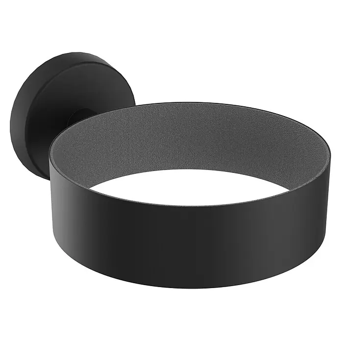 Camargue Paris Black Fönhalter - Schwarz, Matt - Schwarzer matter wandmontierter runder Halter mit texturierter Innenseite.
