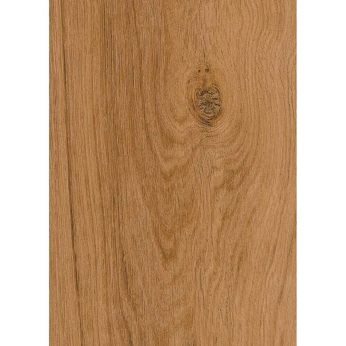 Decolife Designboden Freestyle - Oak Country Gold, Landhausdiele, 1.220 x 185 x 8 mm - Mittelbraune Holzoberfläche mit Naturmaserung und deutlichem Astloch.