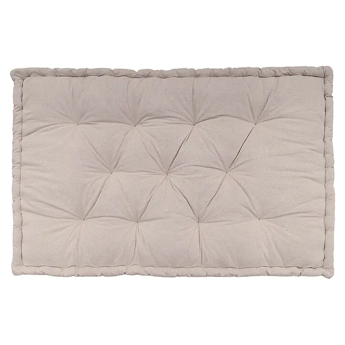 Cojín para asiento de palet - 1 ud., L x An x Al: 120 x 80 x 10 cm, 100% algodón, Beige - Cojín de suelo de tela gris claro capitoné con patrón de rombos acolchado para asientos cómodos.