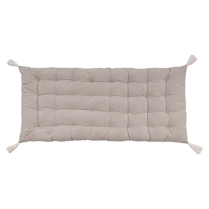 Cojín para banco Pompones - 90 x 40 cm, Beige, 100% algodón - Cojín rectangular beige claro capitoné con borlas en las esquinas, ideal para sentarse.