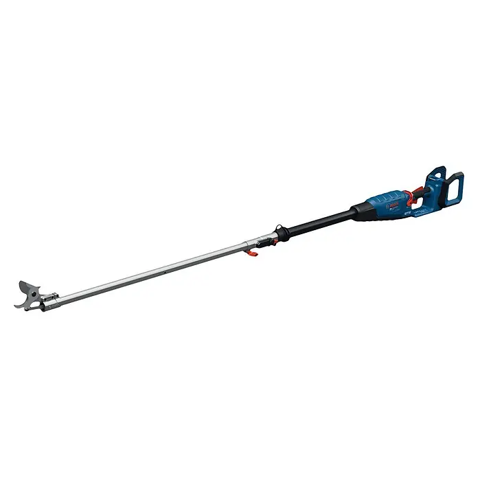 Bosch Professional Teleskop-Astschere GGP18V-45EP - Max. Aststärke: 45 mm - Blauer und schwarzer Akku-Hochentaster mit langem silbernem Ausleger und Schneidkopf.