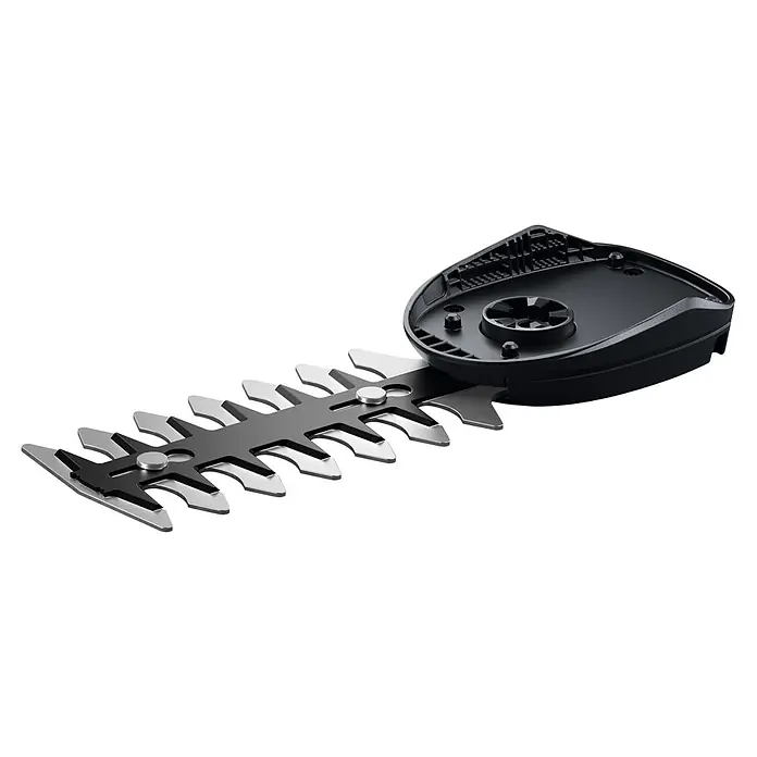 Bosch Strauchscherenaufsatz Isio 120 mm - Passend für: Bosch Isio Schere - Schwarzer und silberner Heckenscherenaufsatz mit Kunststoffgehäuse und gezackten Metallschneidzähnen.