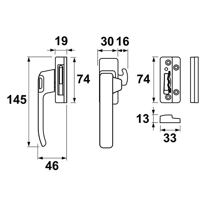 Axa Raamgreep 3327 - links (Aluminium, Zwart, DIN-L) | BAUHAUS