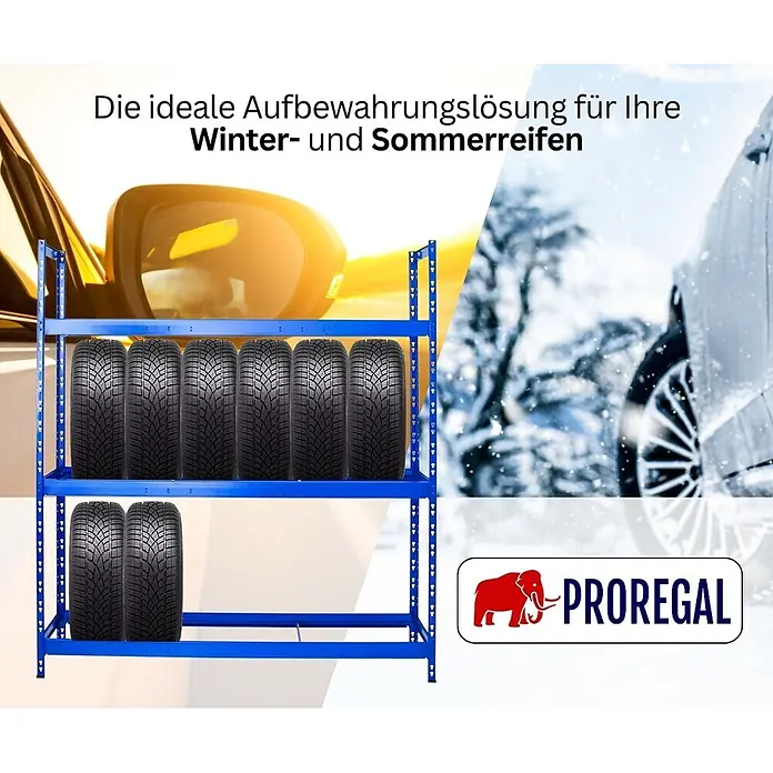 Proregal Reifenregal Tiger XL - Stecken, Blau - Blaues Metallregal zur Lagerung von Autoreifen.