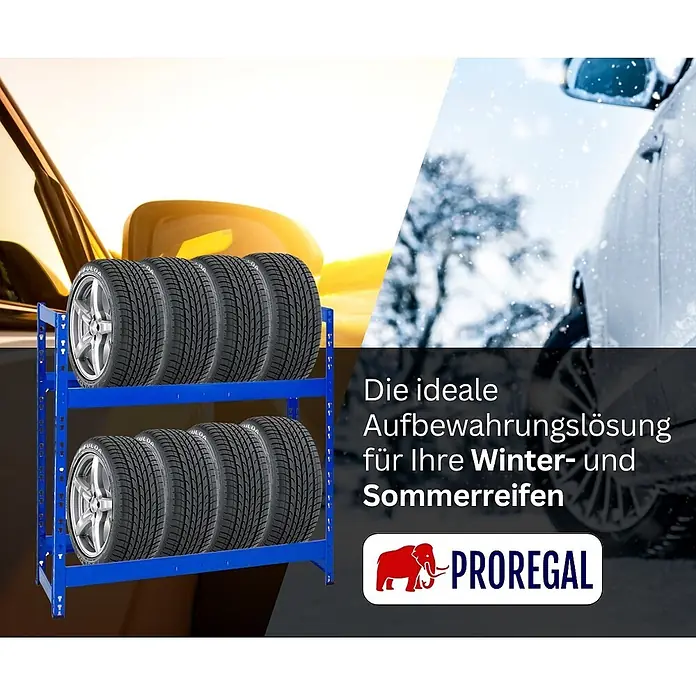 Proregal Reifenregal Tiger - Stecken, Blau - Blaues Metallregal zur Lagerung von Winter- und Sommerreifen. Ideale Lösung für die saisonale Aufbewahrung.