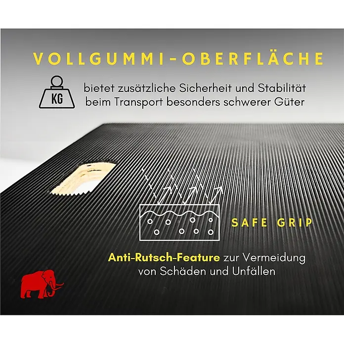 Proregal Transportroller Mega Deal 6x mit 4 Rollen - L x B x H: 60 x 40 x 15 cm, Traglast: 500 kg, Holz - Schwarze, geriffelte Vollgummi-Oberfläche für Rutschfestigkeit und Stabilität beim Transport schwerer Güter.