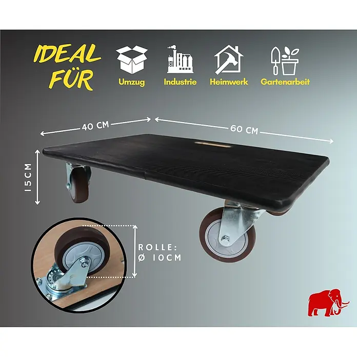 Proregal Transportroller Mega Deal 6x mit 4 Rollen - L x B x H: 60 x 40 x 15 cm, Traglast: 500 kg, Holz - Dunkelbrauner Rollwagen aus Holz mit vier 10cm Rollen, 60x40x15cm, ideal für den Transport schwerer Gegenstände.