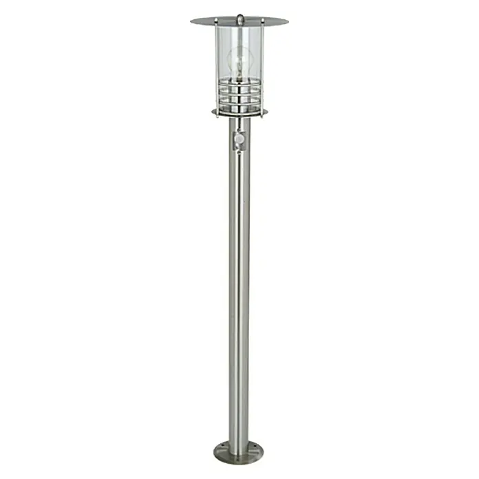 Starlux Silver Star II Außensockelleuchte - 60 W, Farbe Gehäuse: Edelstahl, 22 x 22 x 110 cm, Ohne Leuchtmittel - Eine elegante Edelstahl-Außenleuchte mit klarem Glas und spiralförmigem Schutz, perfekt für stilvolle Gartenbeleuchtung.