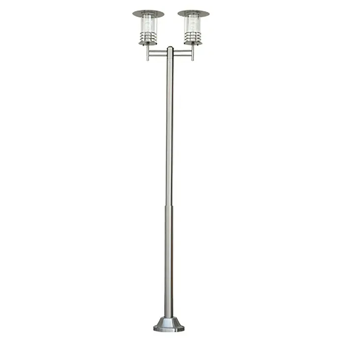 Starlux Silver Star II Kandelaber - 60 W, Farbe Gehäuse: Silber, Ohne Leuchtmittel, Höhe: 220 cm - Silberne Doppellampen-Laterne mit elegantem Design. Perfekt für stilvolle Außenbeleuchtung und dekorative Akzente im Garten.