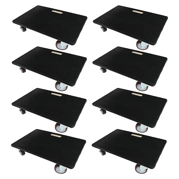 Proregal Transportroller Mega Deal 8x mit 4 Rollen - L x B x H: 60 x 40 x 15 cm, Traglast: 500 kg, Holz - Acht schwarze Möbelroller mit Rädern zum Transport von Möbeln und schweren Gegenständen.