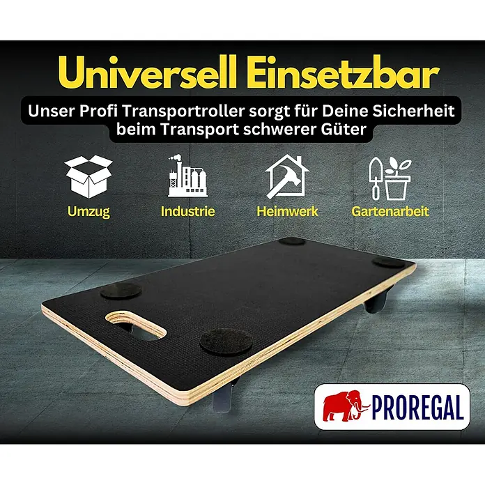 Proregal Transportroller Mega Deal 10x mit 4 Rollen - L x B x H: 60 x 30 x 11,5 cm, Traglast: 200 kg, Holz - Schwarzer Holz-Transportroller mit Antirutschpads, zum Bewegen schwerer Güter in verschiedenen Bereichen.