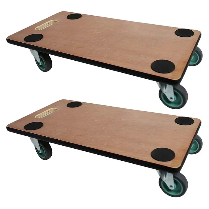 Proregal Transportroller Mega Deal 2x mit 4 Rollen - L x B x H: 60 x 30 x 11,5 cm, Traglast: 200 kg, Holz - Zwei rechteckige Möbelroller aus Holz mit vier Lenkrollen und schwarzen Anti-Rutsch-Pads.
