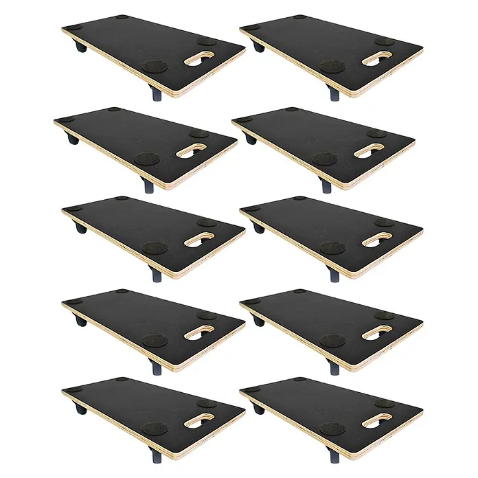 Proregal Transportroller Mega Deal 10x mit 4 Rollen - L x B x H: 60 x 30 x 11,5 cm, Traglast: 200 kg, Holz - Mehrere Holz-Transportroller mit schwarzer rutschfester Oberfläche und schwarzen Rollen.