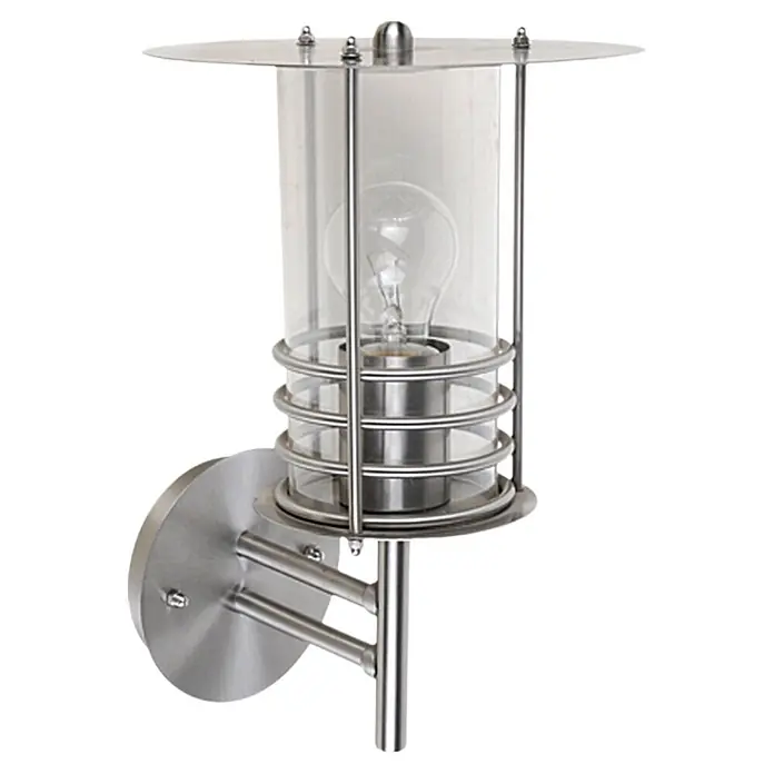 Starlux Silver Star II Außenwandleuchte - Stehend, IP44, 60 W, 24 x 22 x 35 cm, Silber - Moderne Außenwandleuchte aus Edelstahl mit zylindrischem Lampenschirm und dekorativen Metallelementen für eine stilvolle Beleuchtung im Außenbereich.