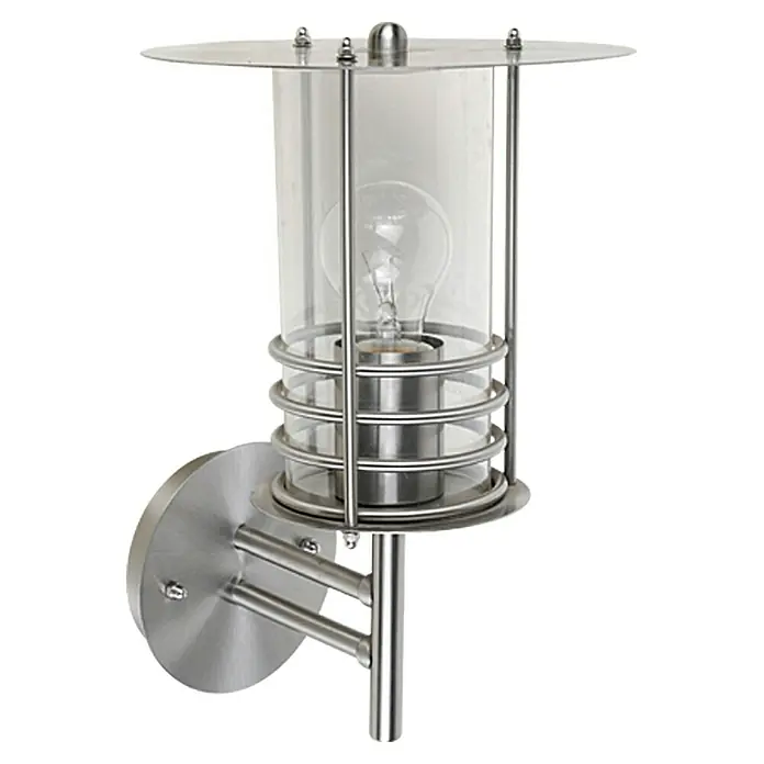 Starlux Silver Star II Außenwandleuchte - Stehend, IP44, 60 W, 24 x 22 x 35 cm, Silber - Moderne Außenwandleuchte aus Edelstahl mit zylindrischem Lampenschirm und dekorativen Metallelementen für eine stilvolle Beleuchtung im Außenbereich.