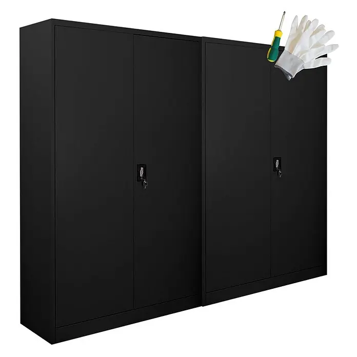 Proregal Aktenschrank Mega Deal 2x ELEPHANT mit 2 Türen, abschließbar - Schwarz - Zwei schwarze Metall-Aktenschränke mit Türen und Schlössern, plus Montagematerial.