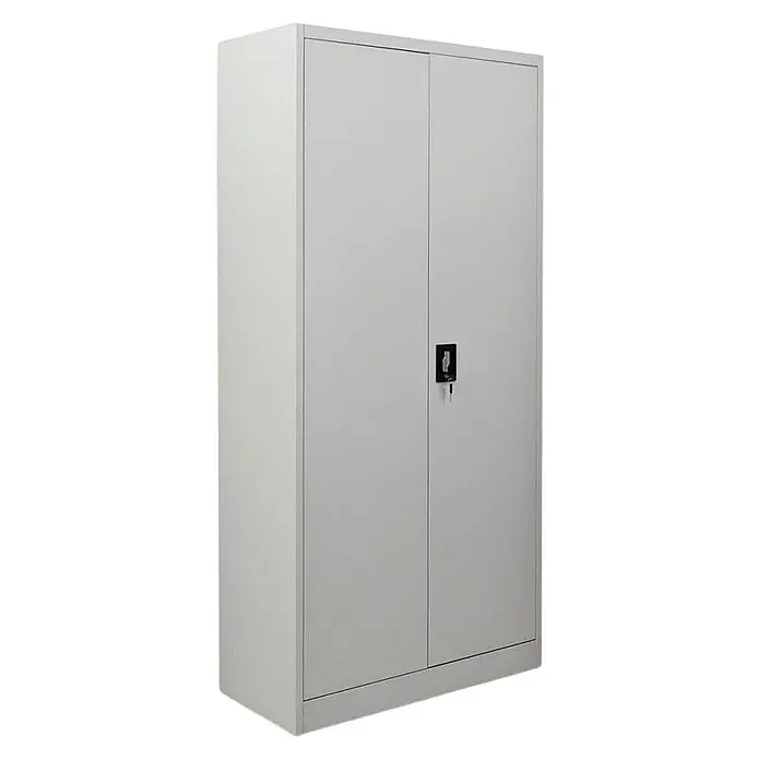 Proregal Aktenschrank ELEPHANT komplett montiert - Lichtgrau - Grauer zweitüriger Metallschrank mit schwarzem Schloss und Schlüssel.