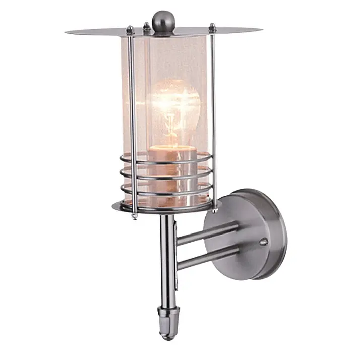 Starlux Silver Star II Außenwandleuchte mit Bewegungsmelder stehend - 60 W, 24 x 22 x 35 cm, Silber, IP44 - Moderne Wandleuchte mit zylindrischem Lampenschirm und silberfarbenem Metallgestell. Ideal für Innen- und Außenbereiche.