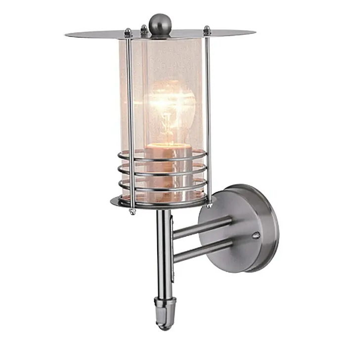Starlux Silver Star II Außenwandleuchte mit Bewegungsmelder stehend - 60 W, 24 x 22 x 35 cm, Silber, IP44 - Moderne Wandleuchte mit zylindrischem Lampenschirm und silberfarbenem Metallgestell. Ideal für Innen- und Außenbereiche.