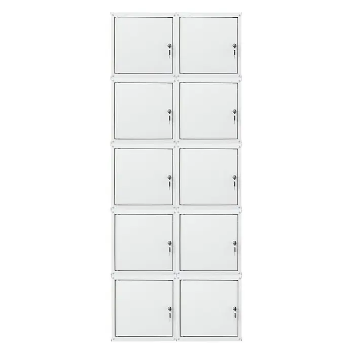 Proregal Schließfachschrank Mega Deal 10x Cubic - Grau, Zerlegt - Weißer Metallschrank mit zehn abschließbaren Fächern.