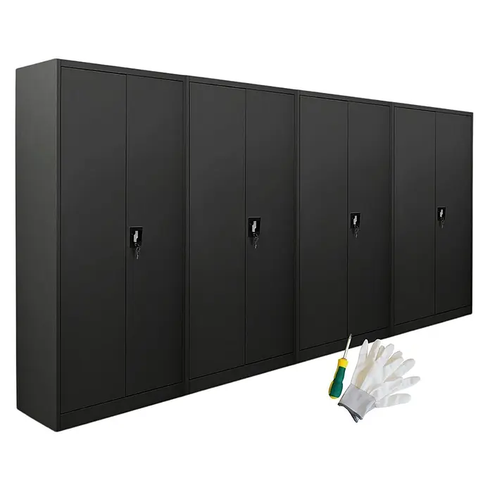 Proregal Aktenschrank Mega Deal 4x ELEPHANT mit 2 Türen, abschließbar - B x T x H: 80 x 40 x 180 cm, Schwarz - Fünf schwarze Metallschränke mit abschließbaren Türen.