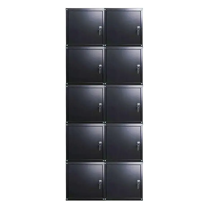 Proregal Schließfachschrank Mega Deal 10x Cubic XL - H x B x T: 45 x 45 x 45 cm, Schwarz, Zerlegt - Schwarze Metall-Schließfachanlage mit zehn Fächern, jedes mit Tür und individuellem Schlüsselschloss.