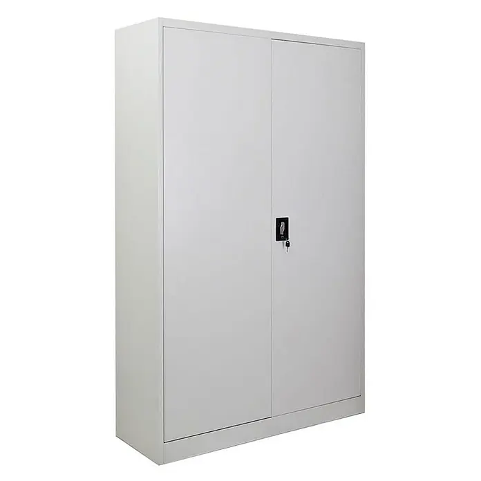 Proregal Aktenschrank ELEPHANT komplett montiert - B x T x H: 120 x 40 x 180 cm, Lichtgrau - Grauer Metallschrank mit zwei Türen und einem schwarzen Schloss mit Schlüssel.