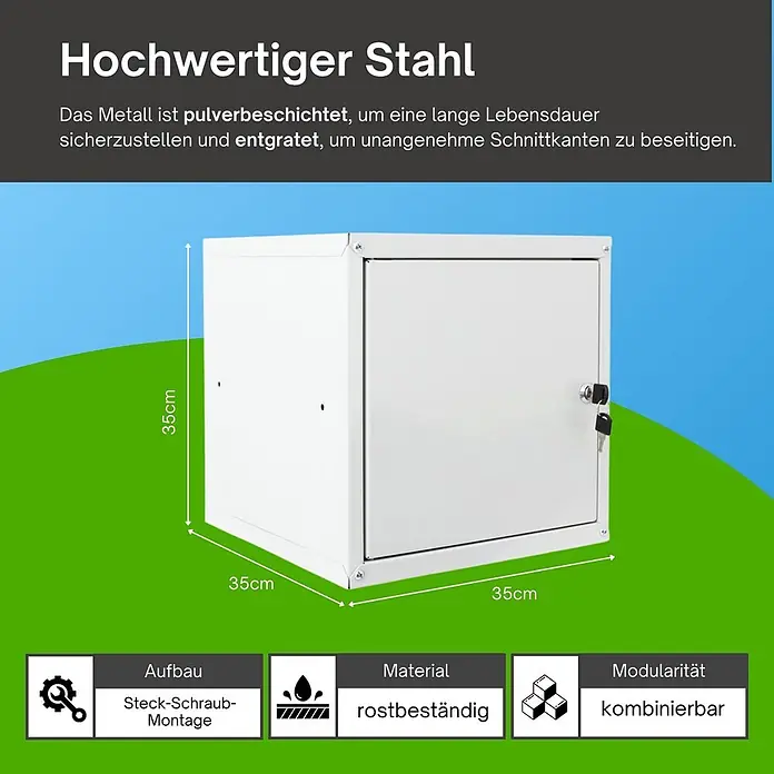 Proregal Schließfachschrank Cubic - Grau, Zerlegt - Weißer, abschließbarer Metall-Würfelschrank (35x35x35cm) aus pulverbeschichtetem, rostbeständigem Stahl, modular und einfach zu montieren.