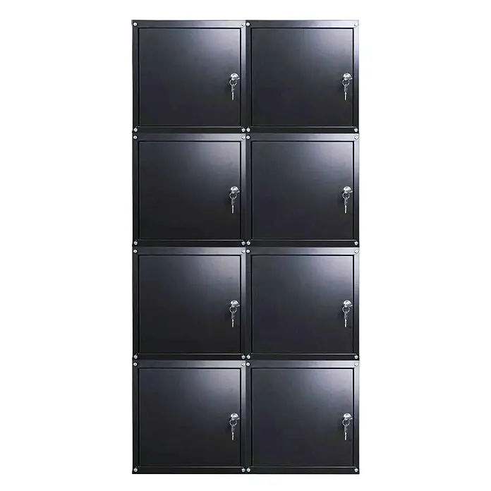 Proregal Schließfachschrank Mega Deal 8x Cubic XL - Schwarz, Zerlegt - Schwarzer Metall-Schließfachschrank mit acht einzelnen Fächern, jedes mit Schlüsselschloss gesichert.