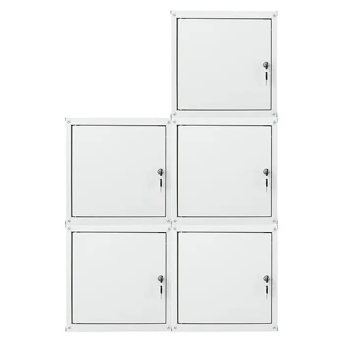 Proregal Schließfachschrank Mega Deal 5x Cubic XL - Grau, Zerlegt - Modulares weißes Metallschließfachsystem mit fünf Einzelfächern, jeweils mit Tür und Schlüsselschloss.