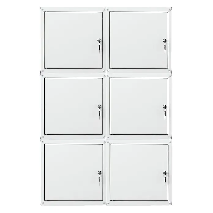 Proregal Schließfachschrank Mega Deal 6x Cubic XL - Grau, Zerlegt - Sechs weiße Metallschließfächer mit individuellen Schlüsseln.
