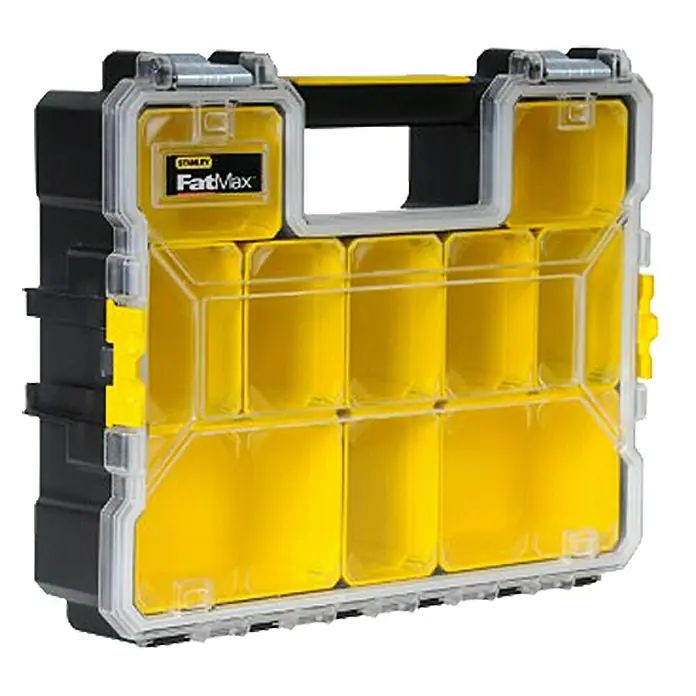 Stanley FatMax Estuche para piezas pequeñas 1-97-518 - Número de compartimentos: 10 ud., Bajo - Organizador Stanley FatMax con compartimentos amarillos para almacenamiento de piezas pequeñas.