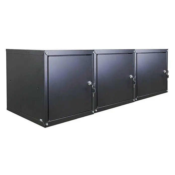 Proregal Schließfachschrank Mega Deal 3x Cubic XL - Schwarz, Zerlegt - Schwarzer Metall-Schrank mit drei Fächern und individuellen Schlüsselschlössern.