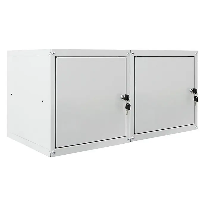 Proregal Schließfachschrank Mega Deal 2x Cubic XL - Grau, Zerlegt - Hellgrauer zweitüriger Metallschrank mit Schlüsseln in beiden Schlössern zur sicheren Aufbewahrung.