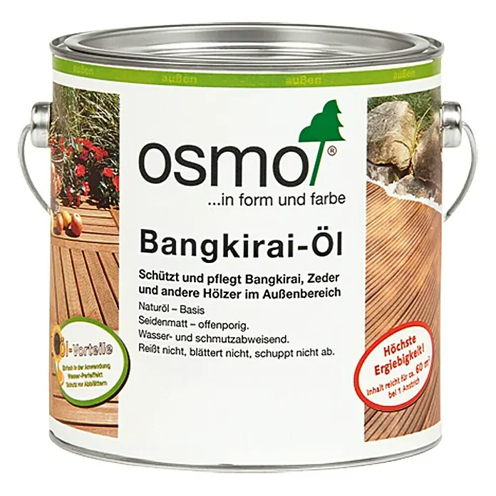 Osmo Bangkirai-Öl 016 - Dunkel, Transparent, 2,5 l, Seidenmatt - Dose Osmo Bangkirai-Öl für den Außenbereich, ideal zum Schutz und zur Pflege von Bangkirai und anderen Hölzern.