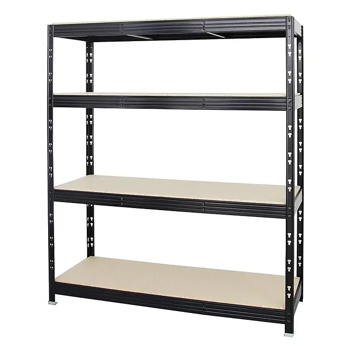 Proregal Schwerlastregal Profi RHINO - H x B x T: 180 x 160 x 60 cm, Traglast pro Boden: 500 kg, Anzahl Böden: 4 Stk., Stecken, Schwarz - Schwarzes Metallregal mit vier hellen Holzregalböden, geeignet für schwere Lasten.