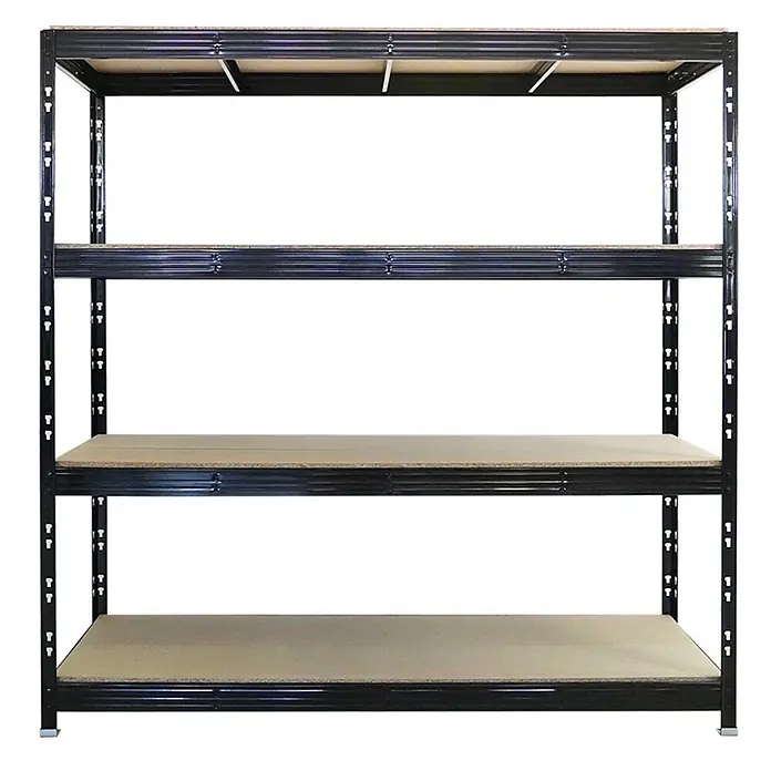 Proregal Schwerlastregal Profi RHINO - Traglast pro Boden: 500 kg, Anzahl Böden: 4 Stk., Stecken, Schwarz - Schwarzes Metallregal mit vier Holzböden.