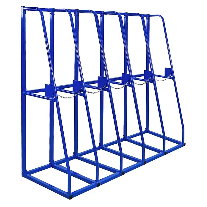 Proregal Kragarmregal Vertikalregal RHINO - Schrauben, Blau - Robustes blaues Metallgestell zur Lagerung mehrerer Gasflaschen, jeweils mit einer Sicherheitskette gesichert.