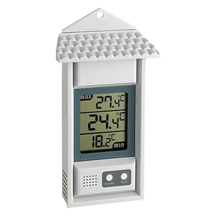 TFA Dostmann Termómetro - 81 x 30 x 150 mm - Estación meteorológica de pared con pantalla digital de temperatura máxima, mínima y actual.