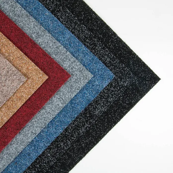 Bricoflor Teppichfliese - Breite: 50 cm, Nadelfilz, Polypropylen, beige - Gestapelte, strukturierte Teppichmuster in Beige, Rot, Grau, Blau und Schwarz.