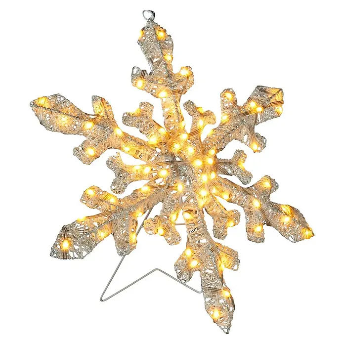 Konstsmide LED-Weihnachtsdekoleuchte Schneeflocke - 2,5 x 35 x 35 cm, Transparent, Netzbetrieben, LED - Weiße, glitzernde LED-Schneeflocke mit warmweißen Lichtern und Ständer.