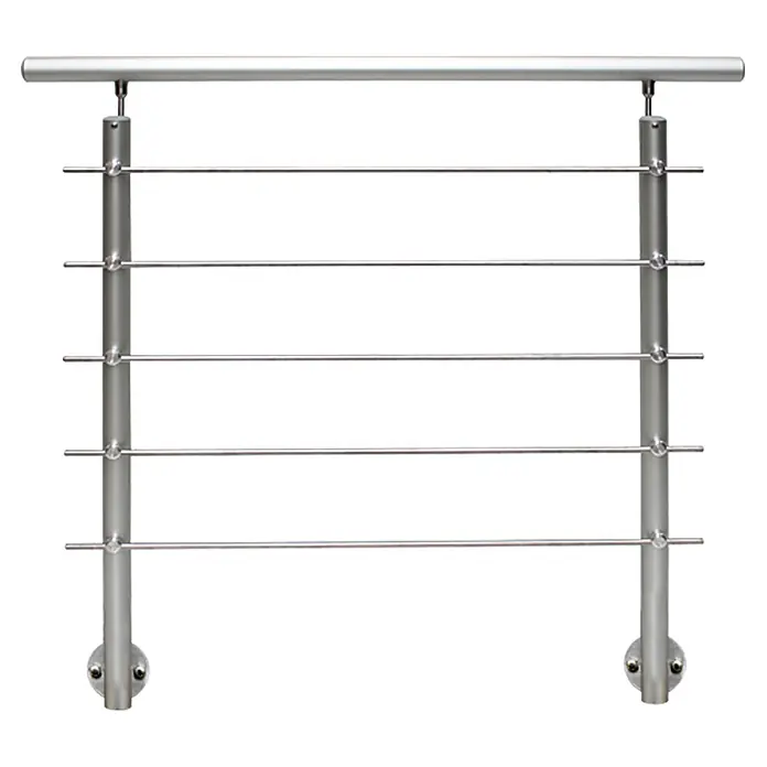 Treba Frewa Geländer-Set AG1 - Seitenmontage, Aluminium, Silber, Länge: 150 cm - Abbildung eines modernen Geländers aus Edelstahl mit horizontalen Stäben für Treppen oder Balkone.
