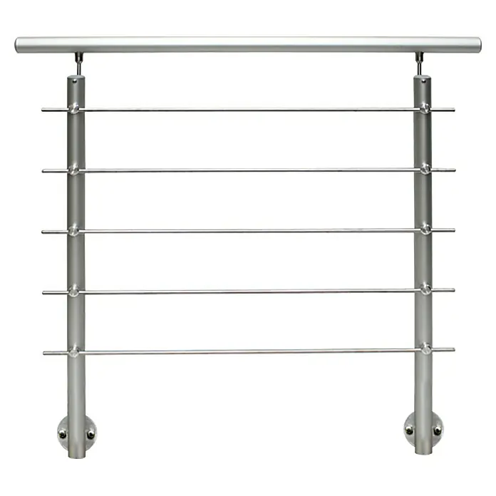 Treba Frewa Geländer-Set AG1 - Seitenmontage, Aluminium, Silber, Länge: 150 cm - Abbildung eines modernen Geländers aus Edelstahl mit horizontalen Stäben für Treppen oder Balkone.