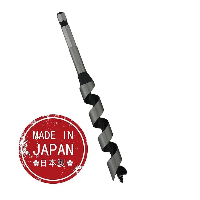 Famex Holzbohrer Star-M-6-180 - Durchmesser Bohrer: 18 mm - Grau-schwarzer Holzspiralbohrer mit Sechskantschaft, ideal für Holzbohrungen.