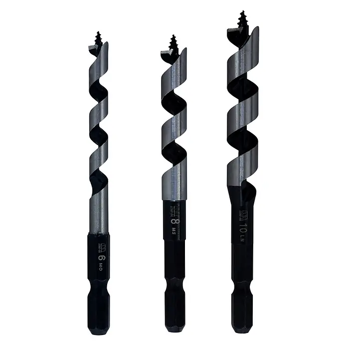Famex Holzbohrer Star-M-5-SC - Durchmesser Bohrer: 10 mm - Satz von drei Metall-Holzbohrern mit Spiralnuten und Sechskantschäften, in Größen 6, 8 und 10 mm.