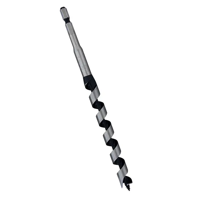 Famex Holzbohrer Star-M-6-120 - Durchmesser Bohrer: 12 mm - Silber-schwarzer Schlangenbohrer mit Sechskantschaft und selbstbohrender Schraubspitze für Holz.