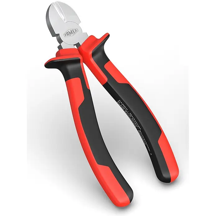 Famex Seitenschneider -  - Rote und schwarze Diagonal-Seitenschneider mit Metallbacken für präzise Schnitte.