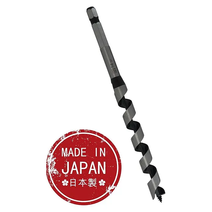Famex Holzbohrer Star-M-6-140 - Durchmesser Bohrer: 14 mm - Ein grauer Metall-Holzschneckenbohrer mit Sechskantschaft und Gewindespitze.